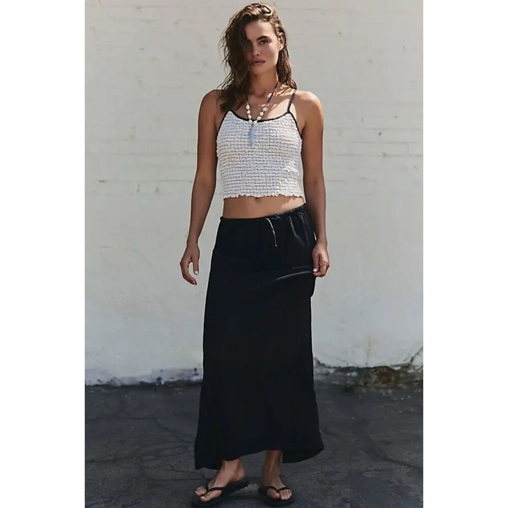 Free People Babetown Linen Skirt Set Black and White XS NWT